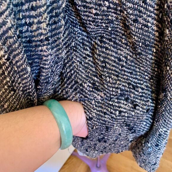 Handwoven Tweed Open Front Blazer Jacket Panache Pockets Fits L Relaxed Academia - Picture 3 of 6